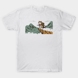 Vintage Japanese Art Sports Hiker Mountain Climbing Cat T-Shirt